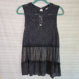 UMGEE BLACK LACE SHEER SLEEVELESS TOP, SZ SMALL